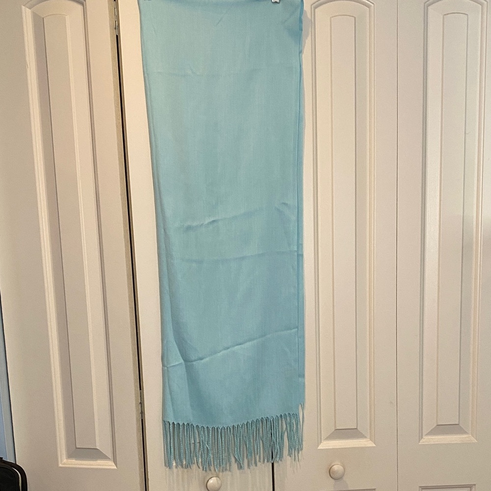 NWOT Pashmina Kashmir light blue fringes, scarf, shawl wrap evening - Picture 4 of 4